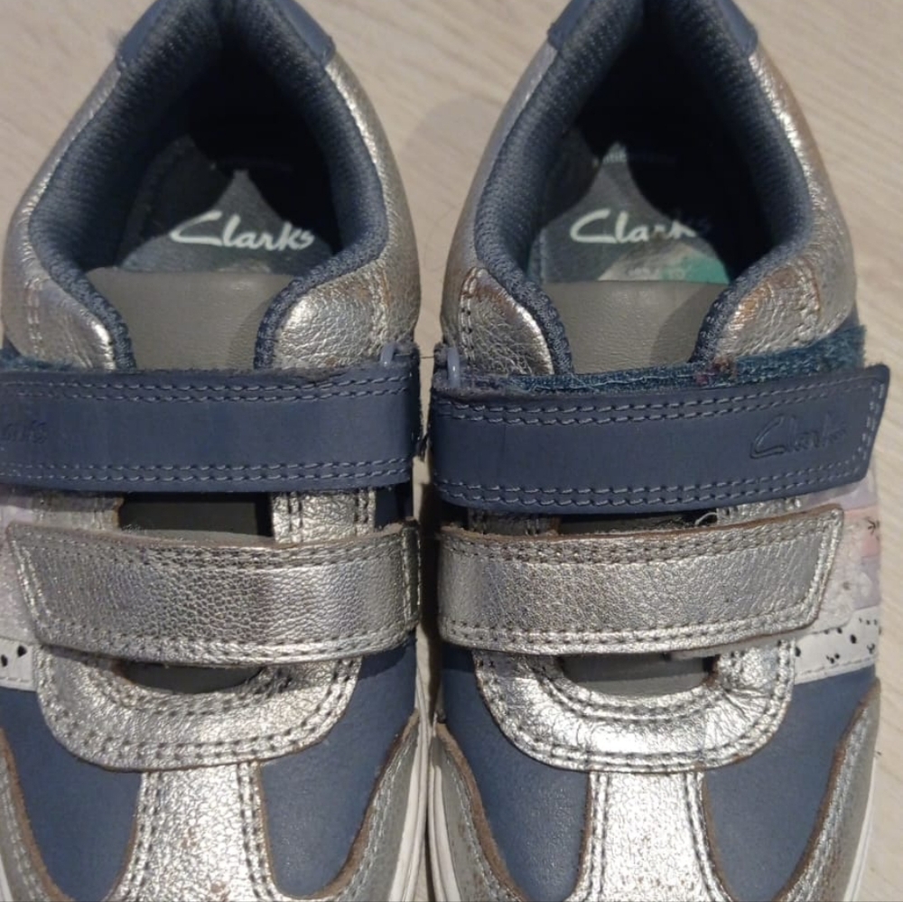 Clarks Kids' Metallic Silver and Navy Sneakers